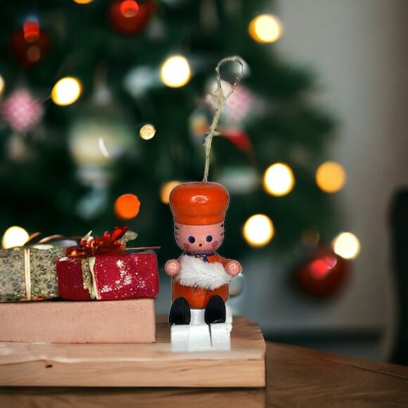 Vintage Wooden Winter Sports Sled Rider Christmas Ornament - Picture 2 of 8